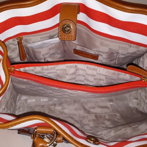 Michael Kors Hamilton Large Mandarin/White Striped Canvas Tote - Picture 7 of 8